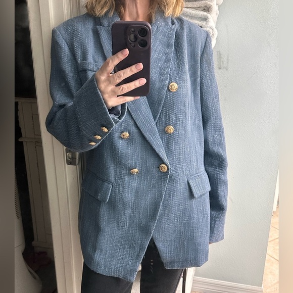 Unbranded Nubby Tweed Slate Blue Blazer With Gold Buttons Very Chic!! Sz XL - Picture 5 of 15